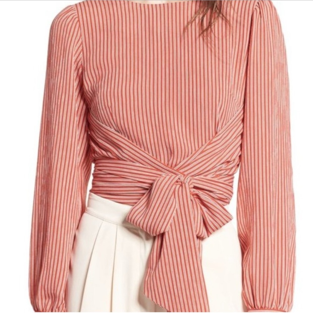 Anthropologie Coral Striped Blouse with Tie